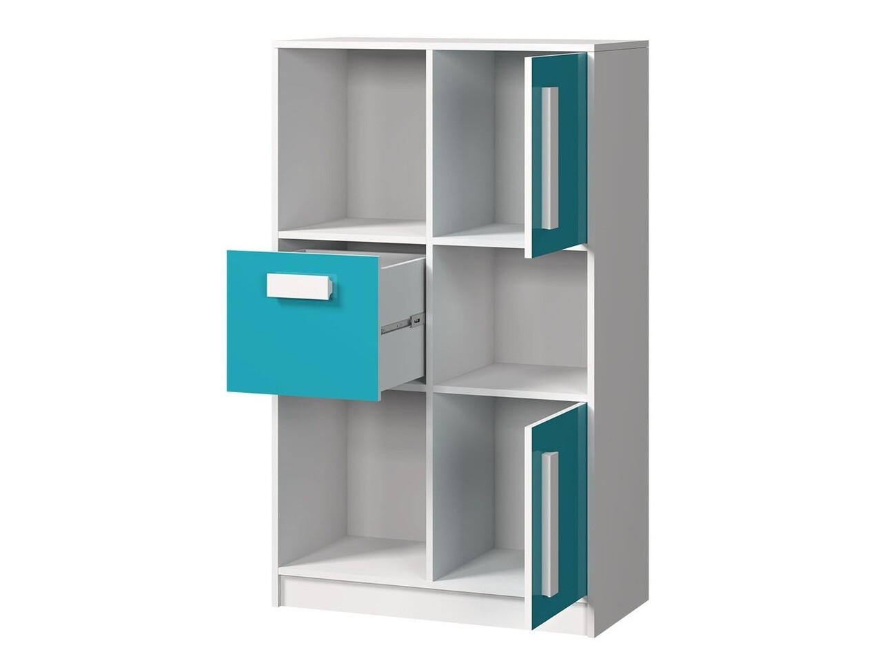 Bookcase Merevari 101 (White + Glossy Turquoise)