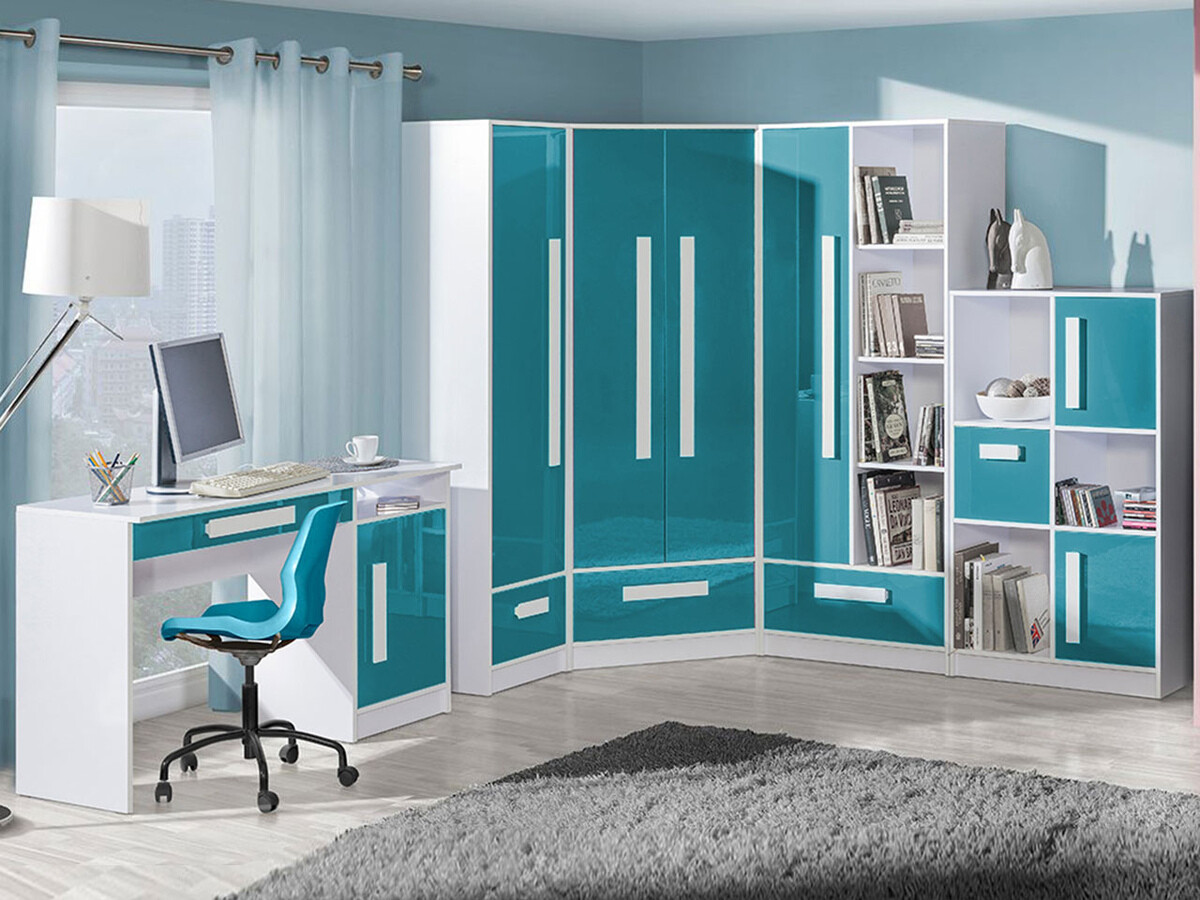 Bookcase Merevari 101 (White + Glossy Turquoise)