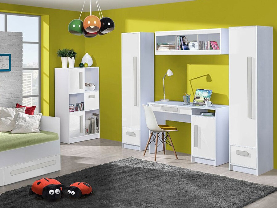 Bookcase Merevari 101 (White + Glossy white + Grey)