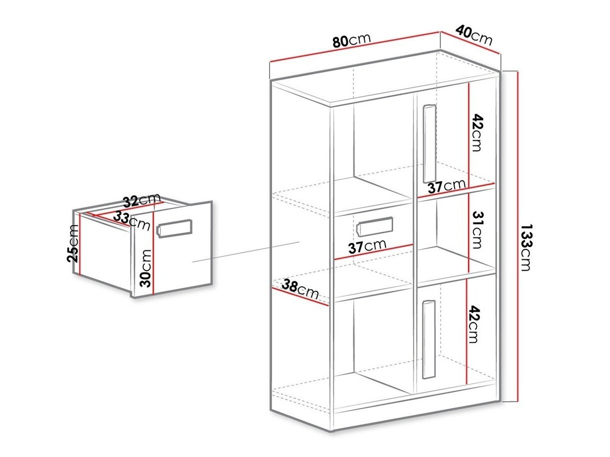 Bookcase Merevari 101 (White + Glossy white + Grey)