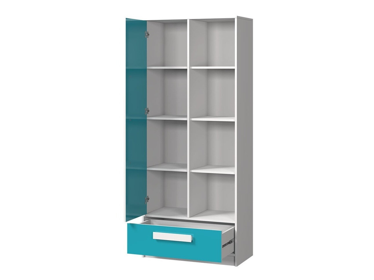 Bookcase Merevari 104 (White + Glossy Turquoise)