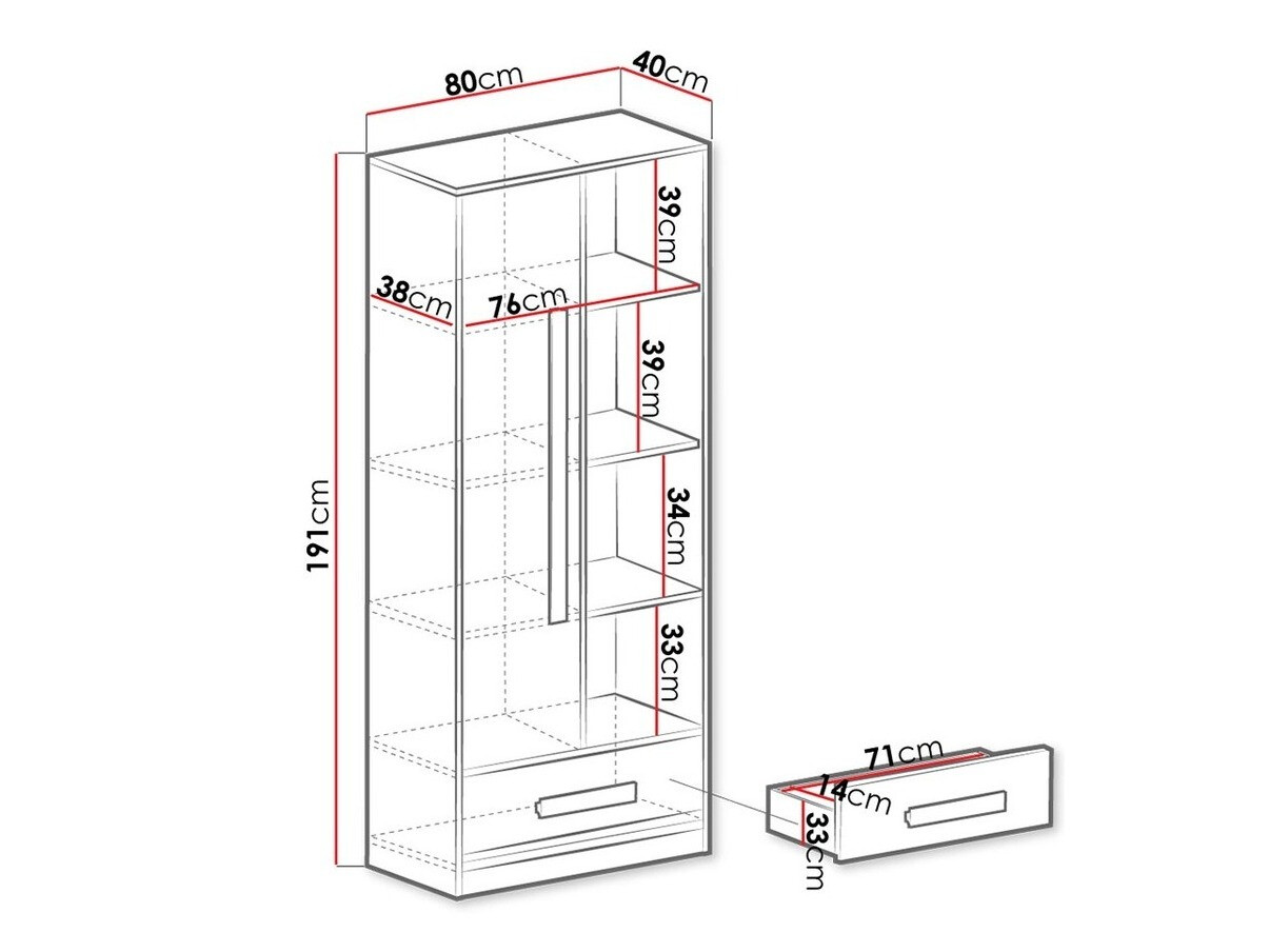 Bookcase Merevari 104 (White + Glossy Turquoise)