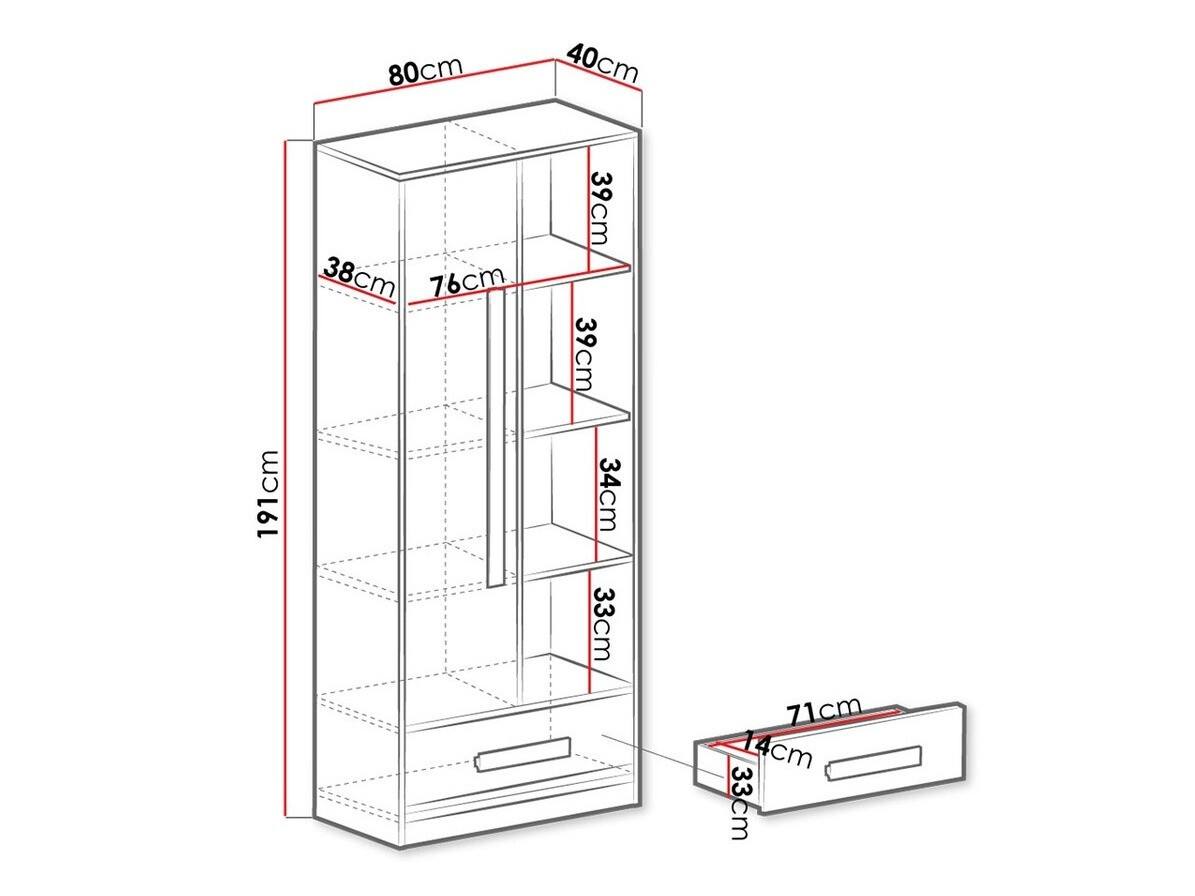 Bookcase Merevari 104 (White + Glossy white + Grey)