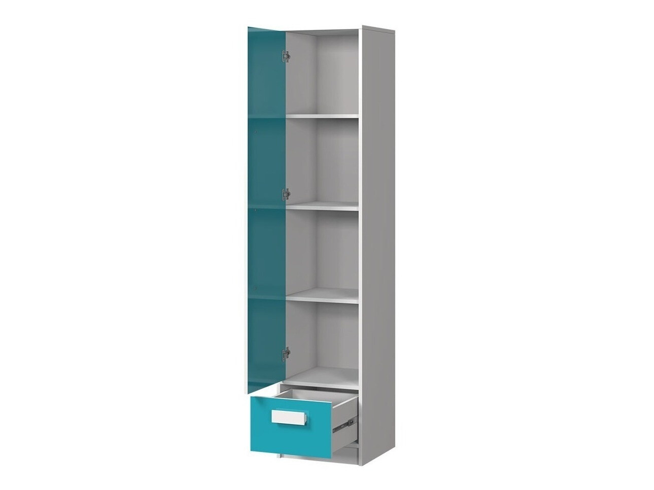 Bookcase Merevari 105 (White + Glossy Turquoise)