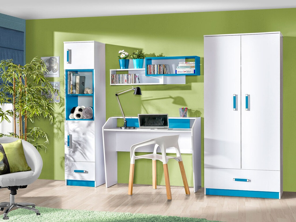 Bookcase Sorviru 104 (White + Turquoise)