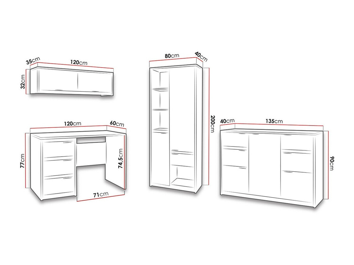 Home office set Fivelbo 116 (Monastery oak + Glossy black)
