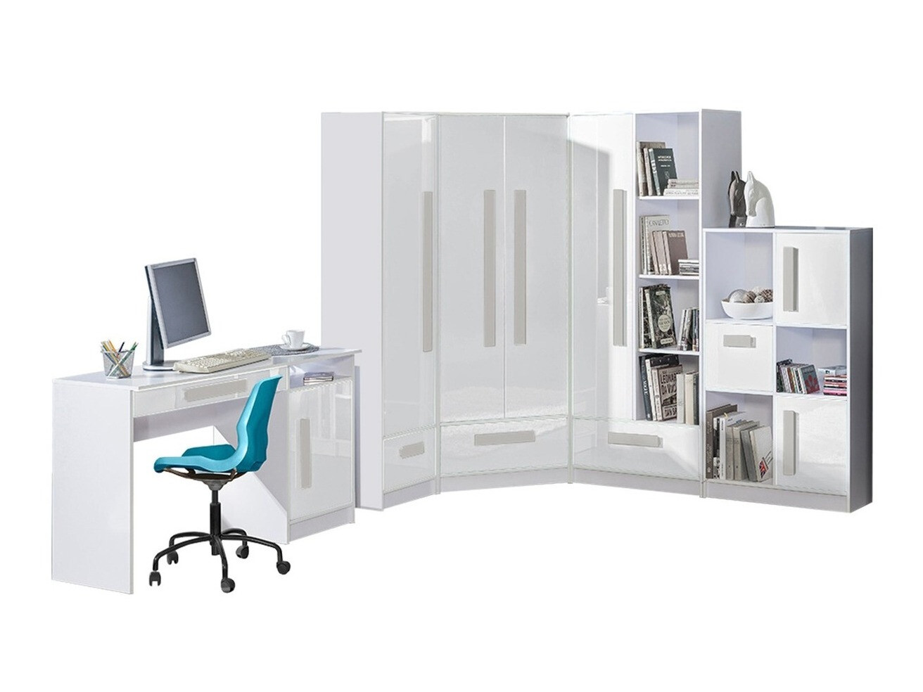 Children's room set Merevari 107 (White + Glossy white + Grey)