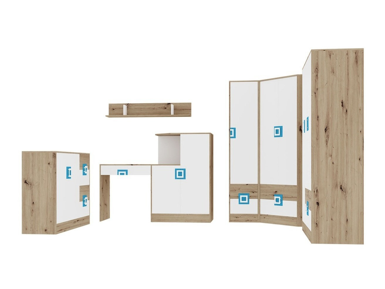 Furniture set Tolfere 106 (Light oak + White + Turquoise)
