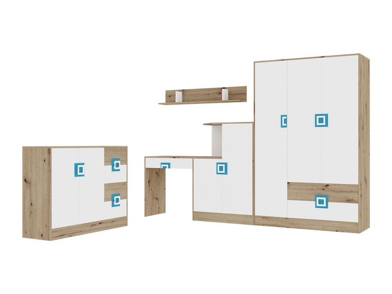 Furniture set Tolfere 107 (Light oak + White + Turquoise)