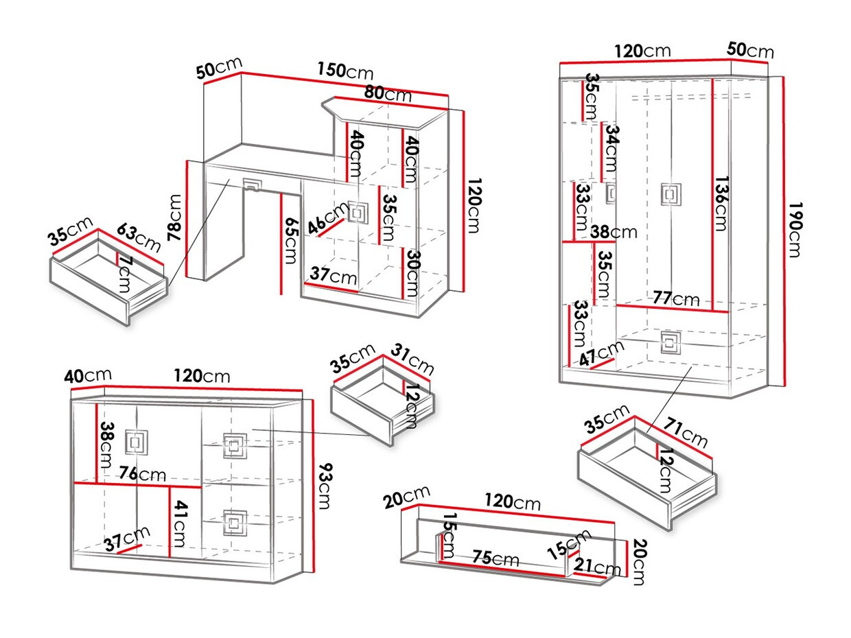 Furniture set Tolfere 107 (Light oak + White)