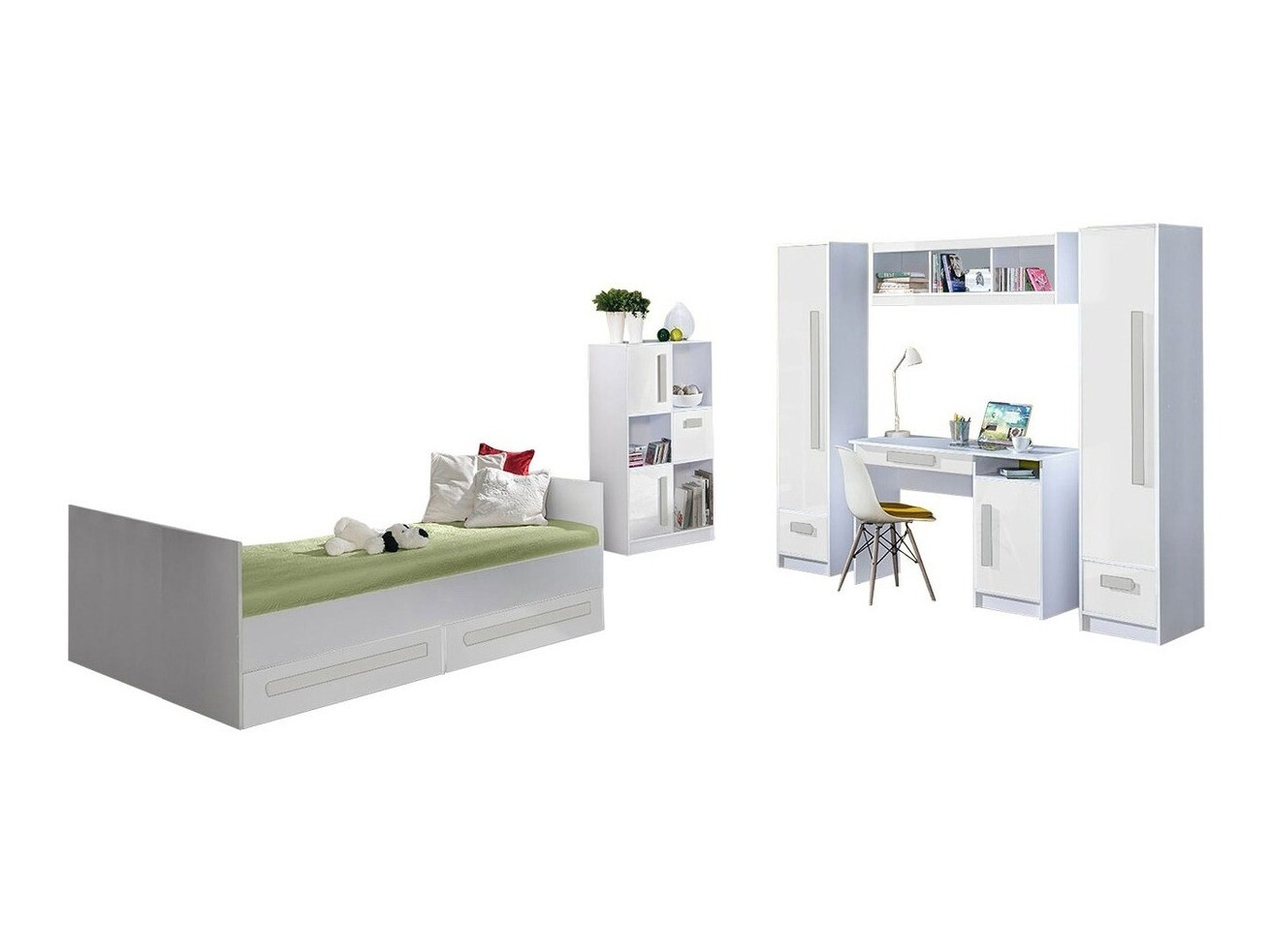 Children's room set Merevari 108 (White + Glossy white + Grey)