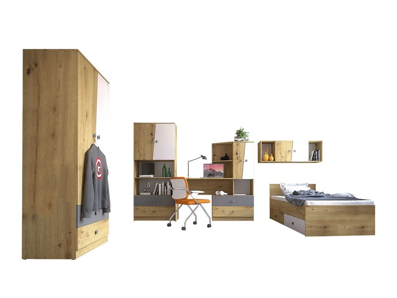 Furniture set Almira 114 (Artisan oak + White + Grey)