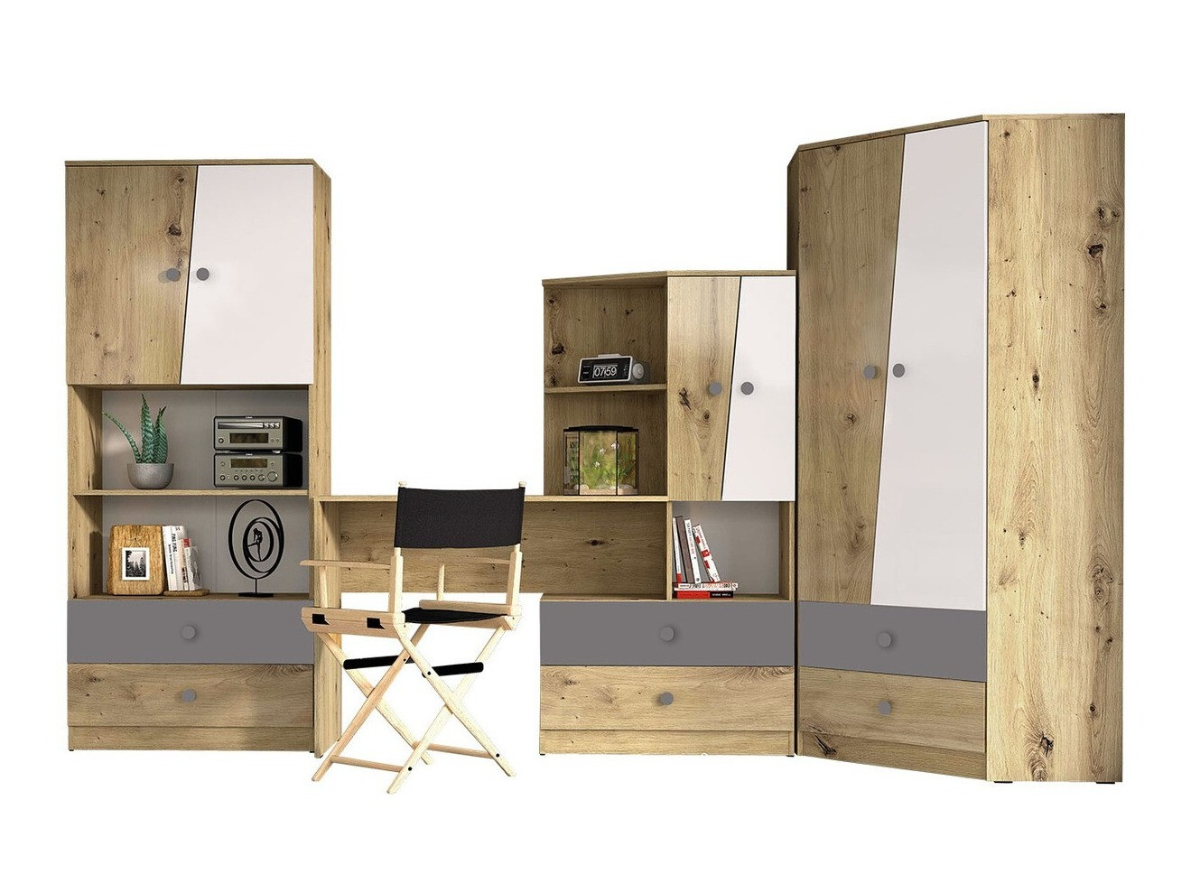 Furniture set Almira 116 (Artisan oak + White + Grey)