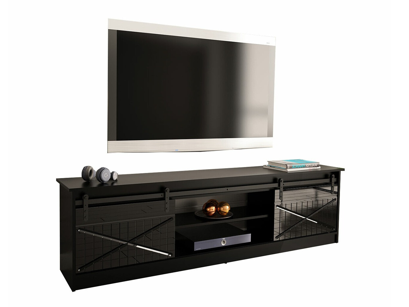 TV stand Charlotte 156 (Black + Glossy black)