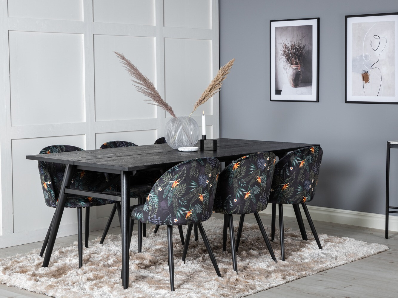 Dining set Dallas 1676 (Floral pattern + Black)
