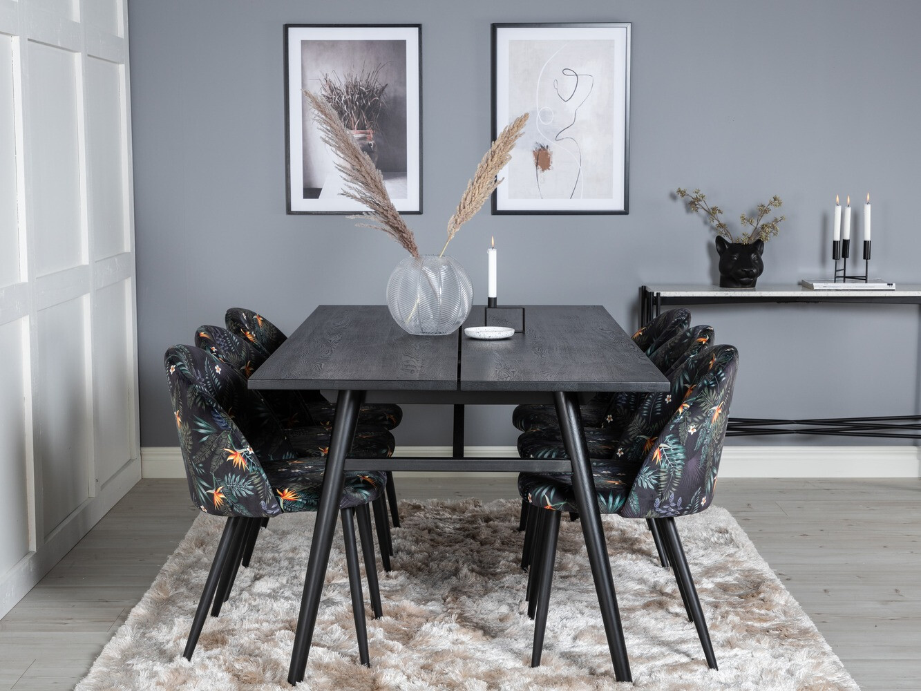 Dining set Dallas 1676 (Floral pattern + Black)