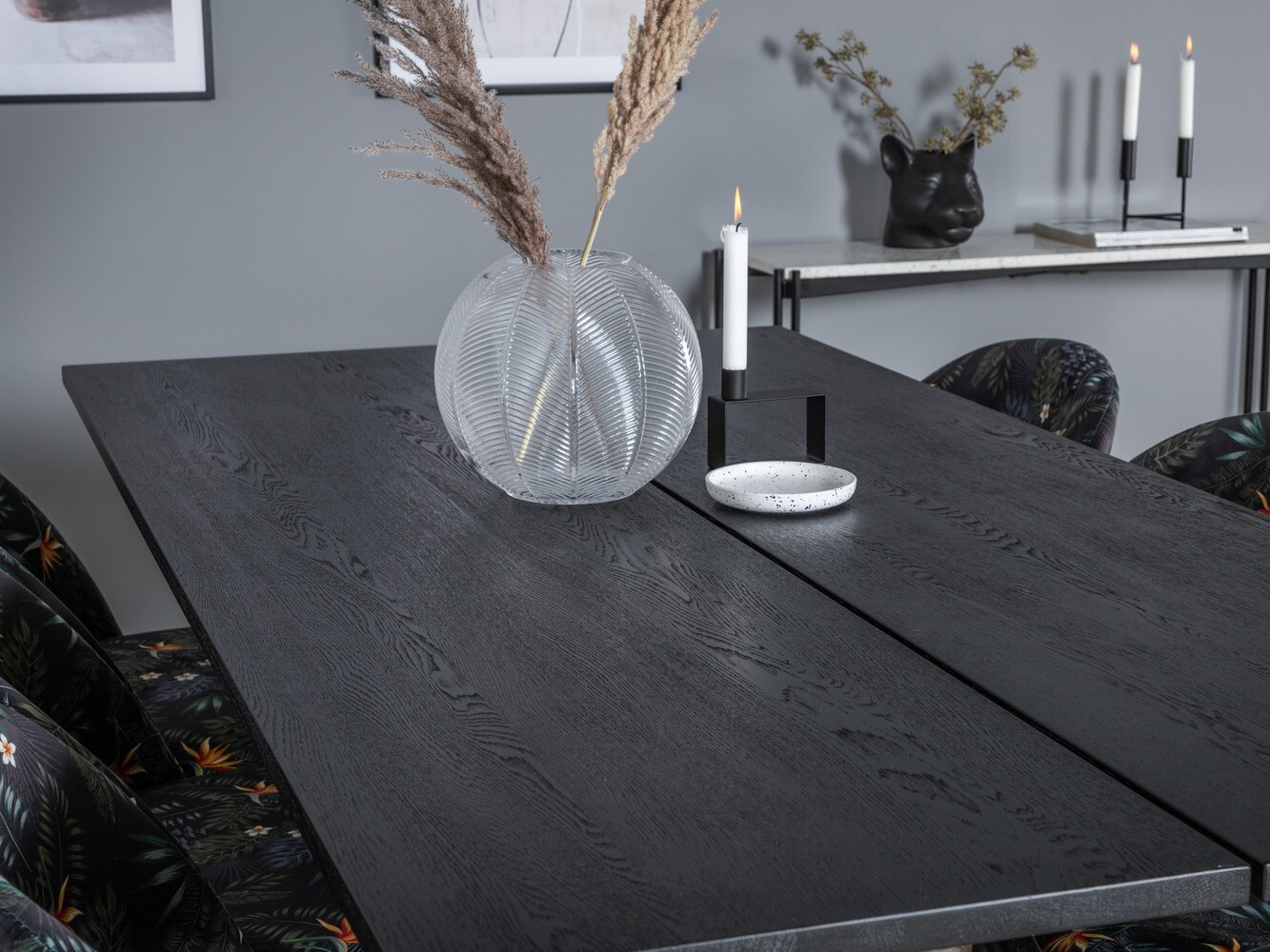 Dining set Dallas 1676 (Floral pattern + Black)