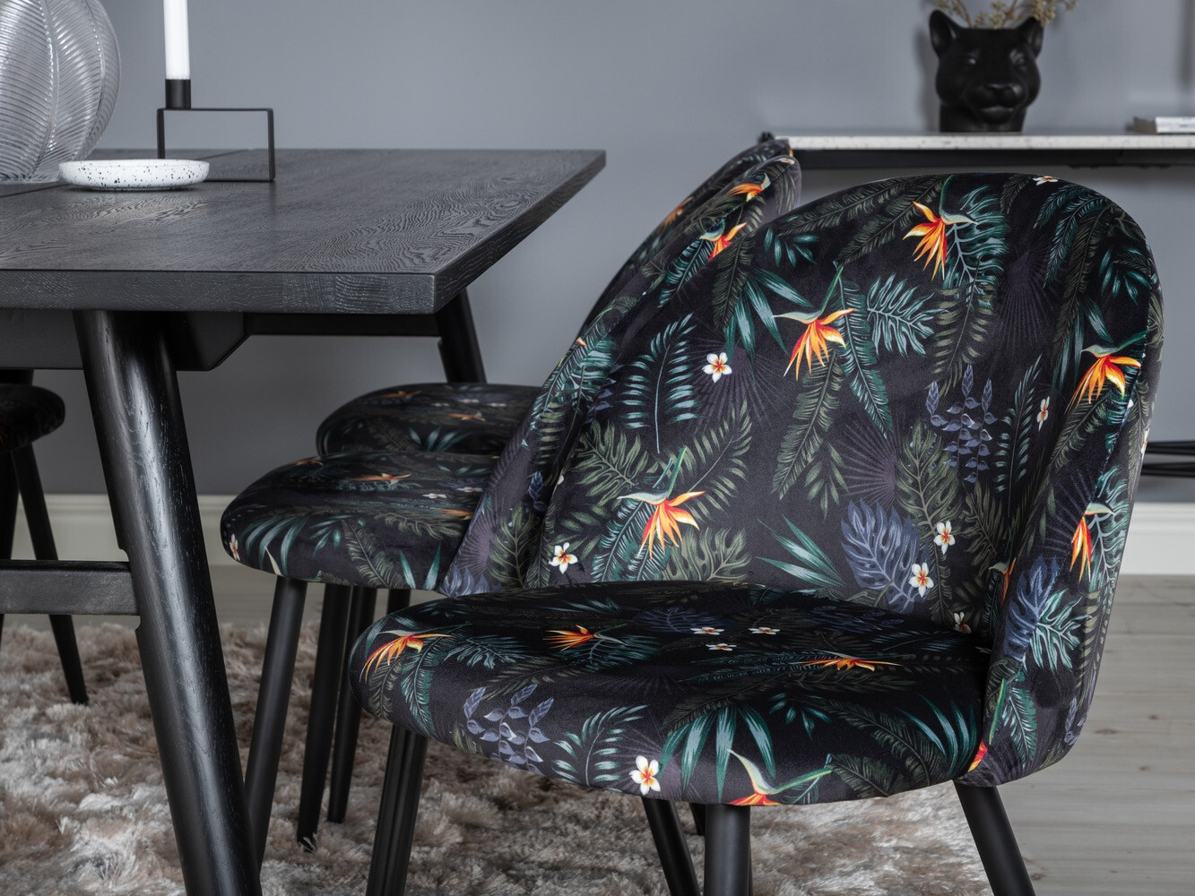 Dining set Dallas 1676 (Floral pattern + Black)
