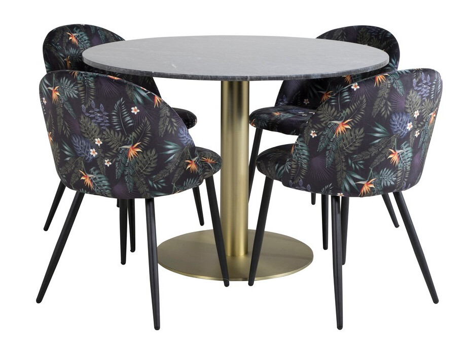 Dining set Dallas 1219 (Floral pattern + Black)