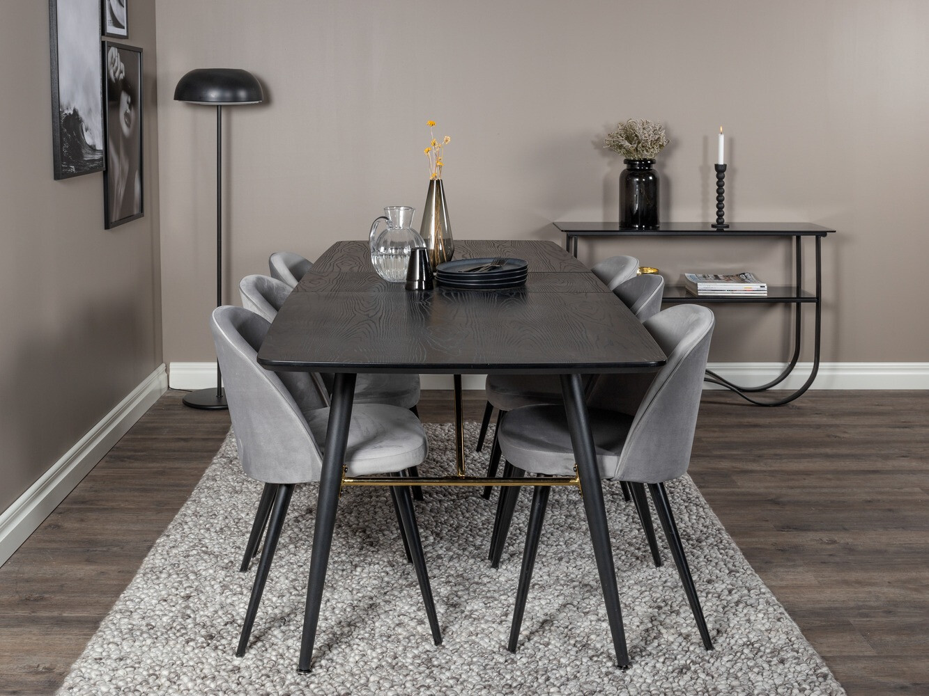 Dining set Dallas 1449 (Light grey + Black)