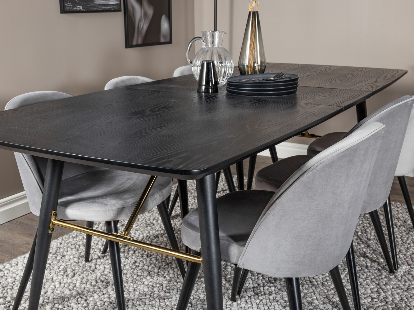 Dining set Dallas 1449 (Light grey + Black)