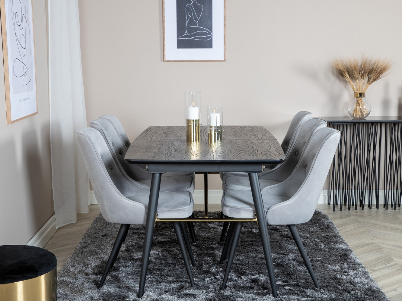 Dining set Dallas 1453 (Light grey + Black)