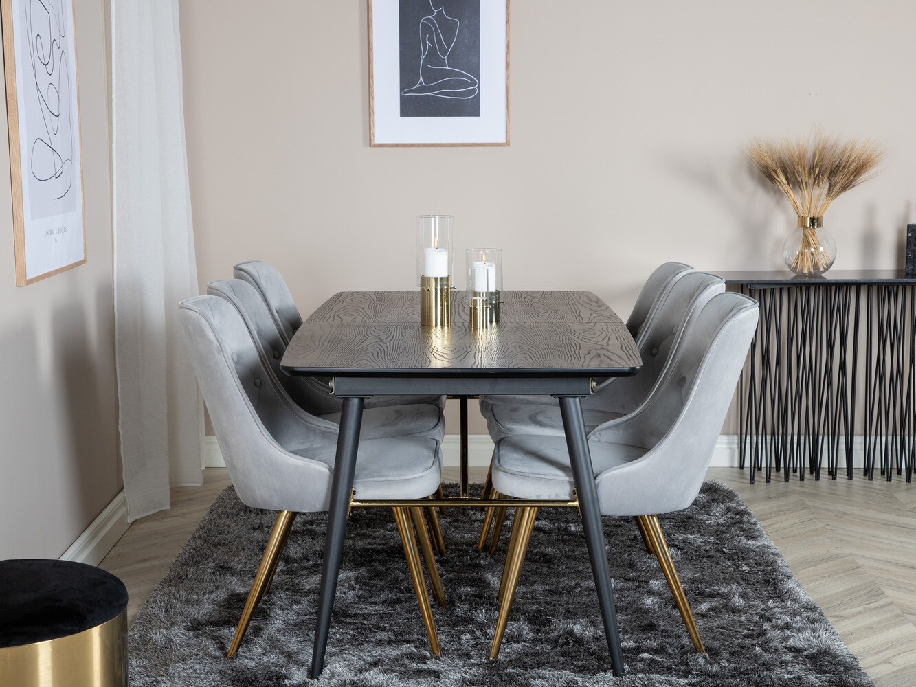 Dining set Dallas 1453 (Light grey + golden)