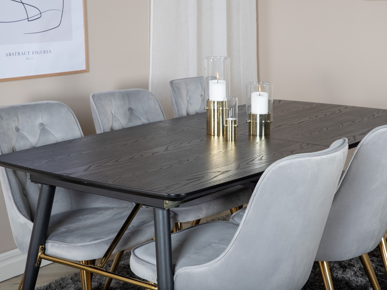 Dining set Dallas 1453 (Light grey + golden)