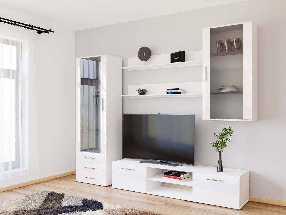 Living room set Tornola 114 (White + Glossy white)