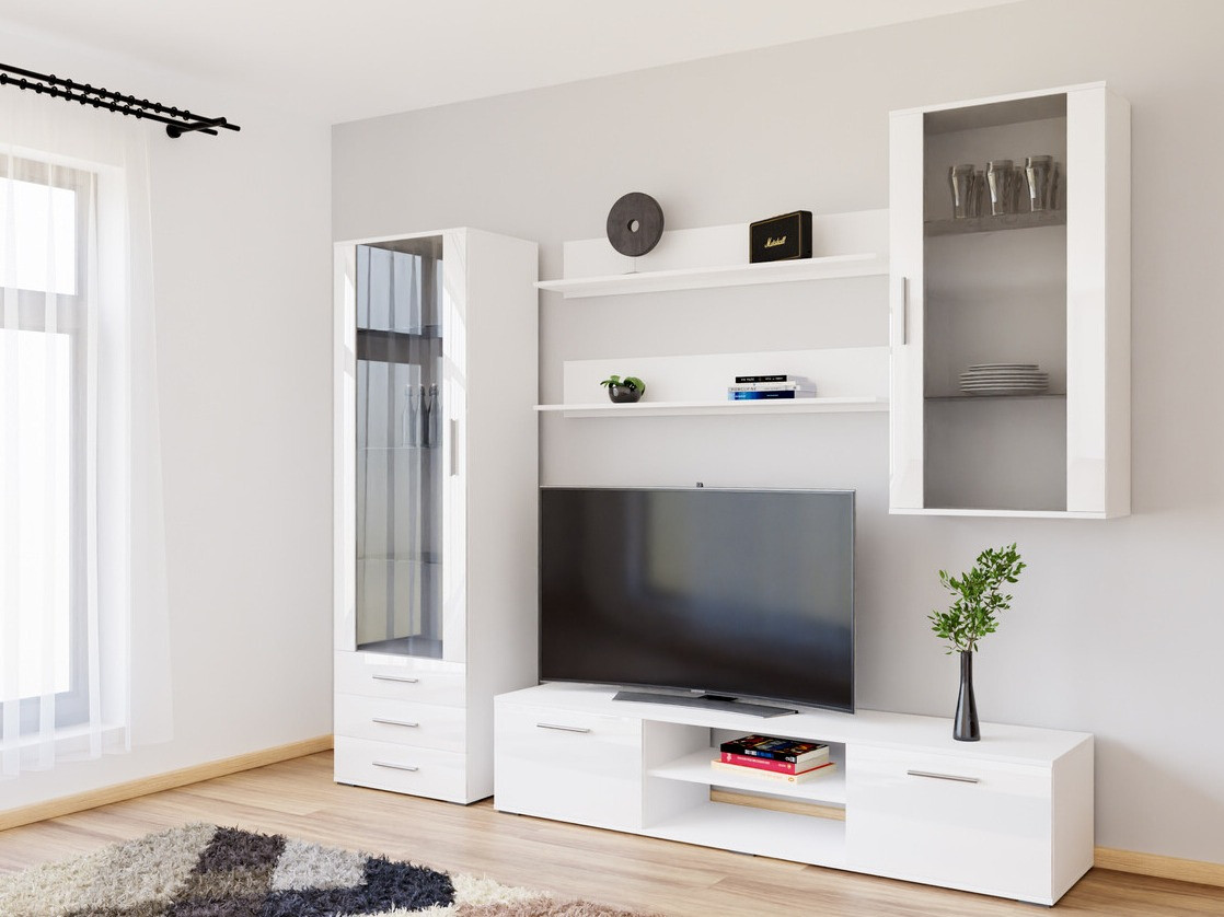 Living room set Tornola 114 (White + Glossy white)