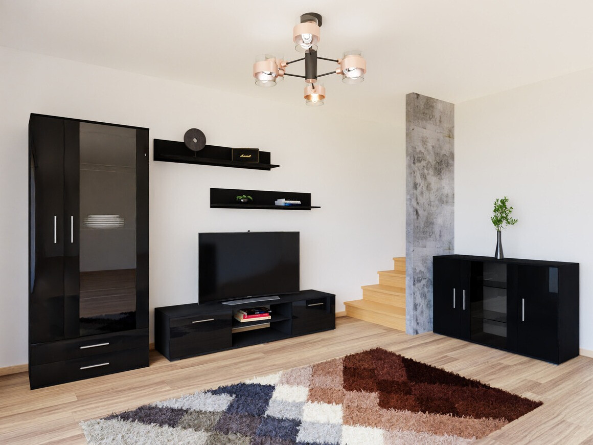 Living room set Tornola 116 (Black + Glossy black)