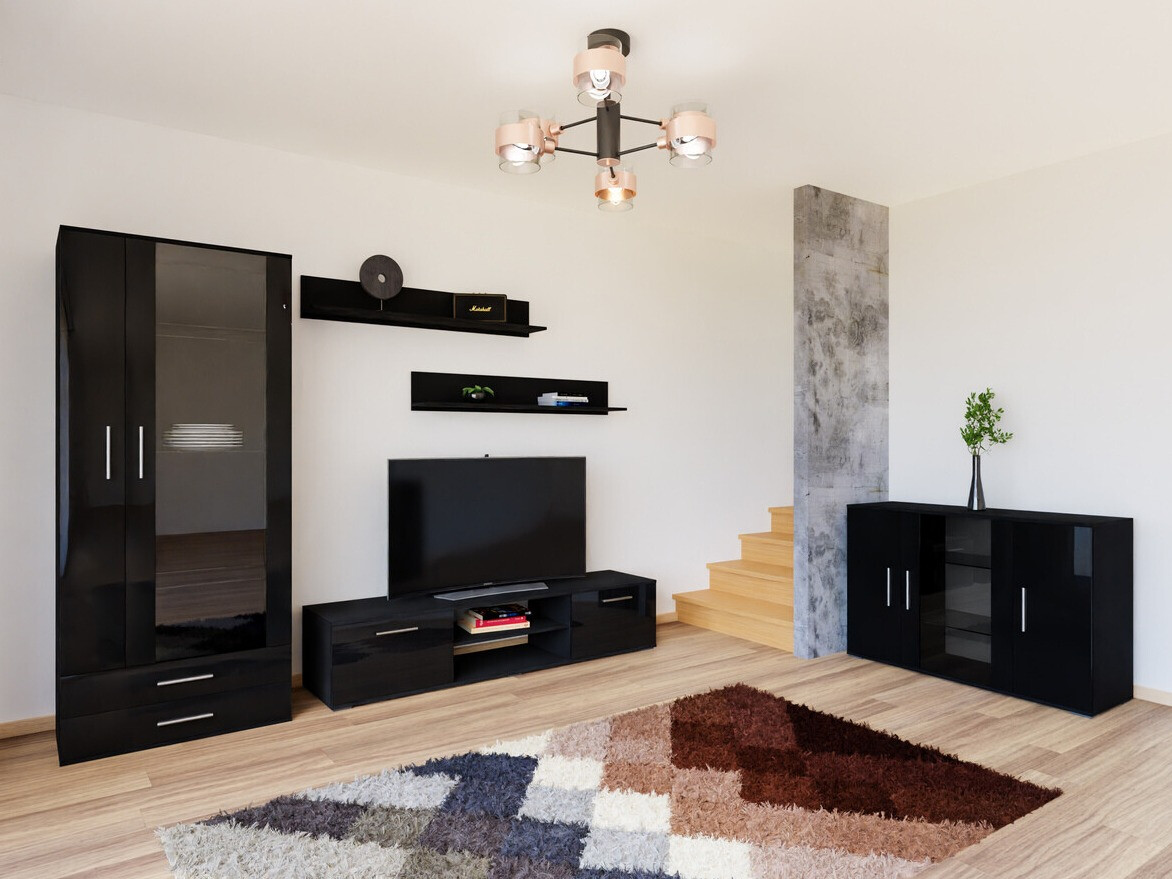Living room set Tornola 116 (Black + Glossy black)
