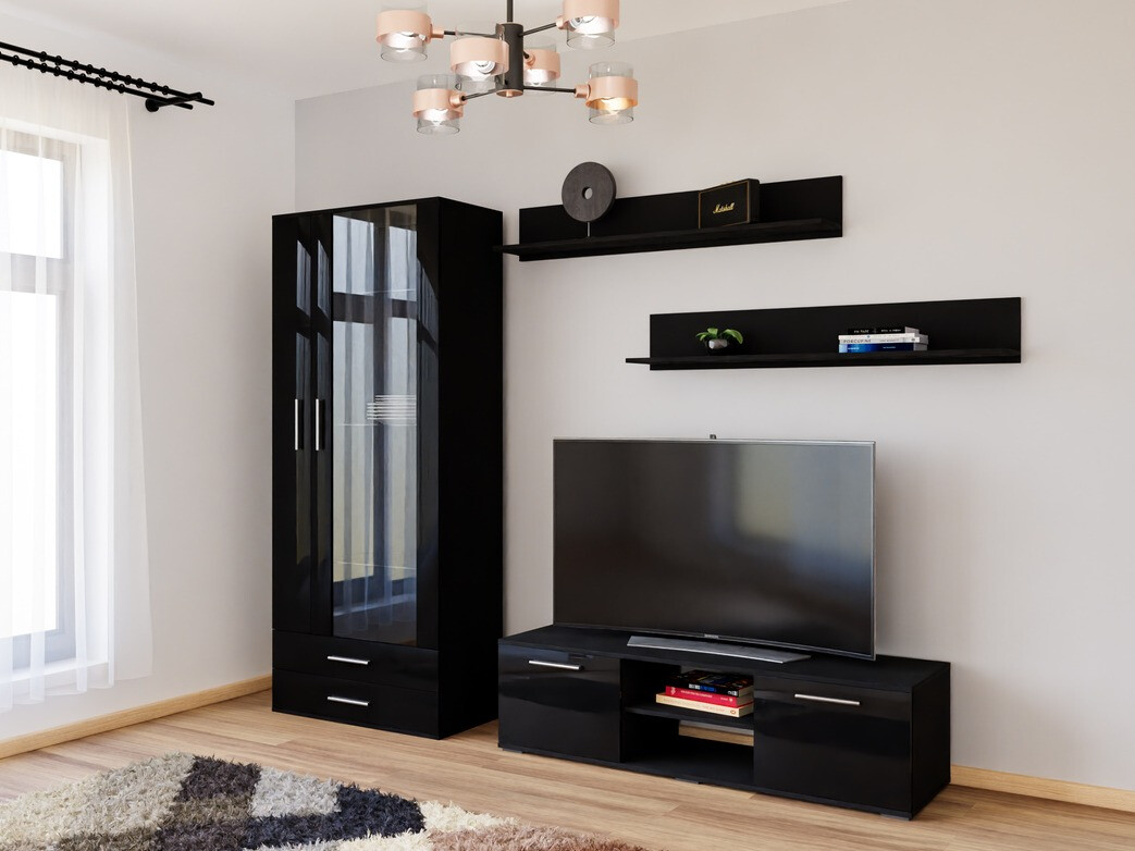 Living room set Tornola 117 (Black + Glossy black)