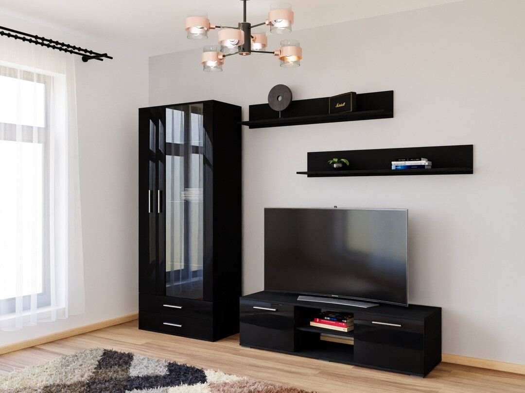 Living room set Tornola 117 (Black + Glossy black)