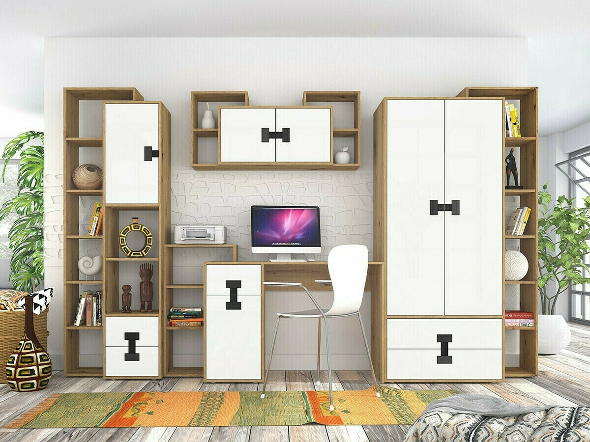 Bookcase Florevi 111 (Matte white + Artisan oak)