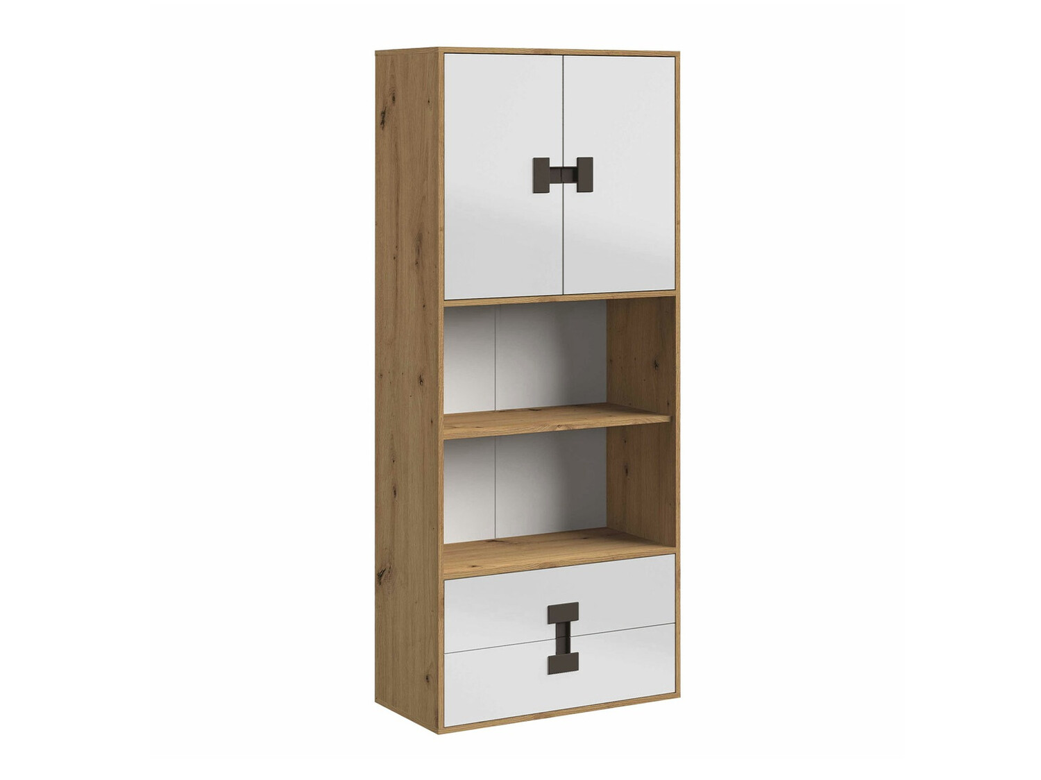 Bookcase Florevi 112 (Glossy white + Artisan oak)