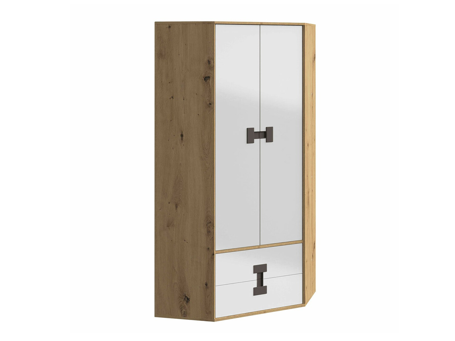 Corner wardrobe Florevi 114 (Glossy white + Artisan oak)