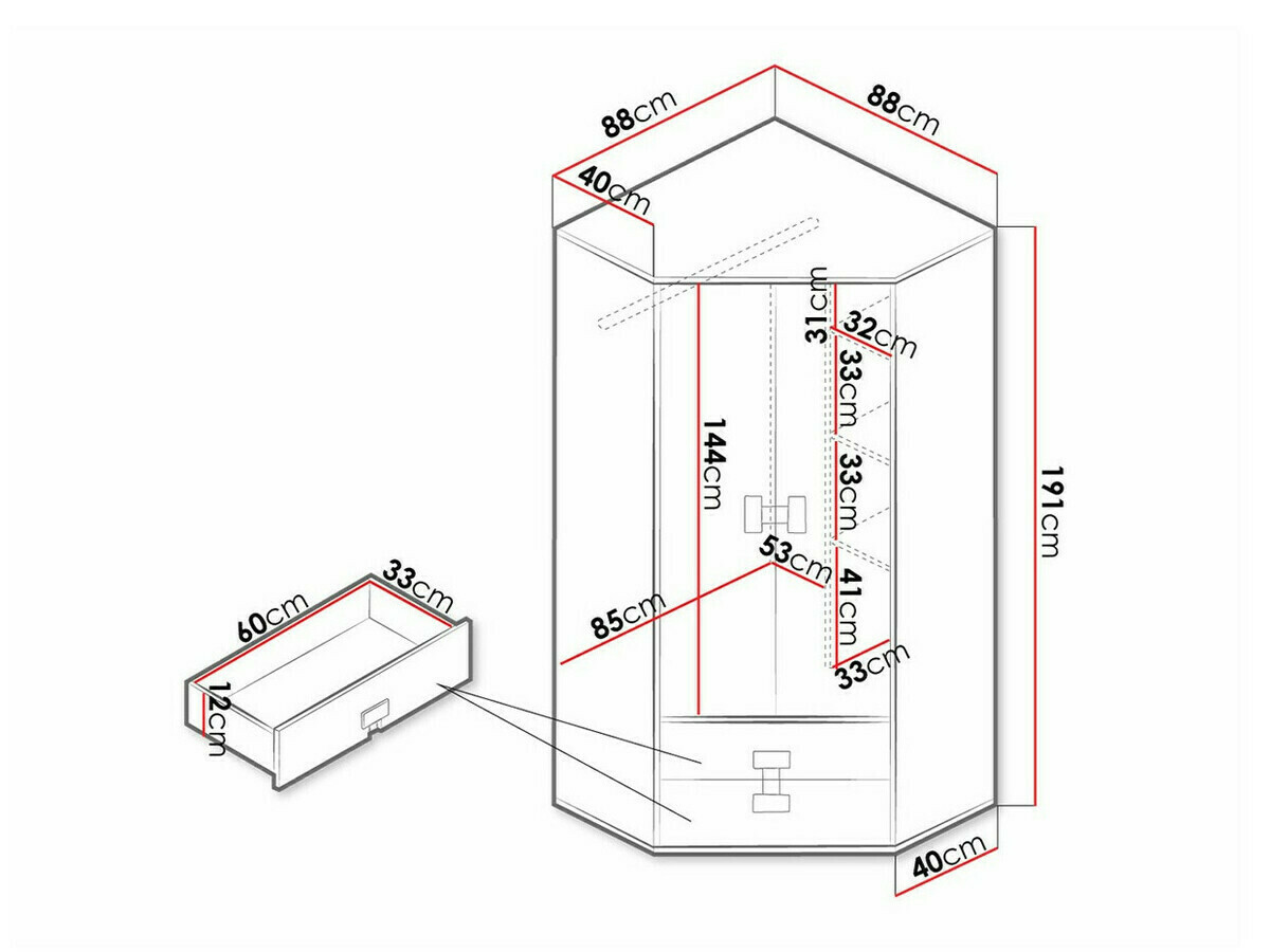 Corner wardrobe Florevi 114 (Glossy white + Artisan oak)