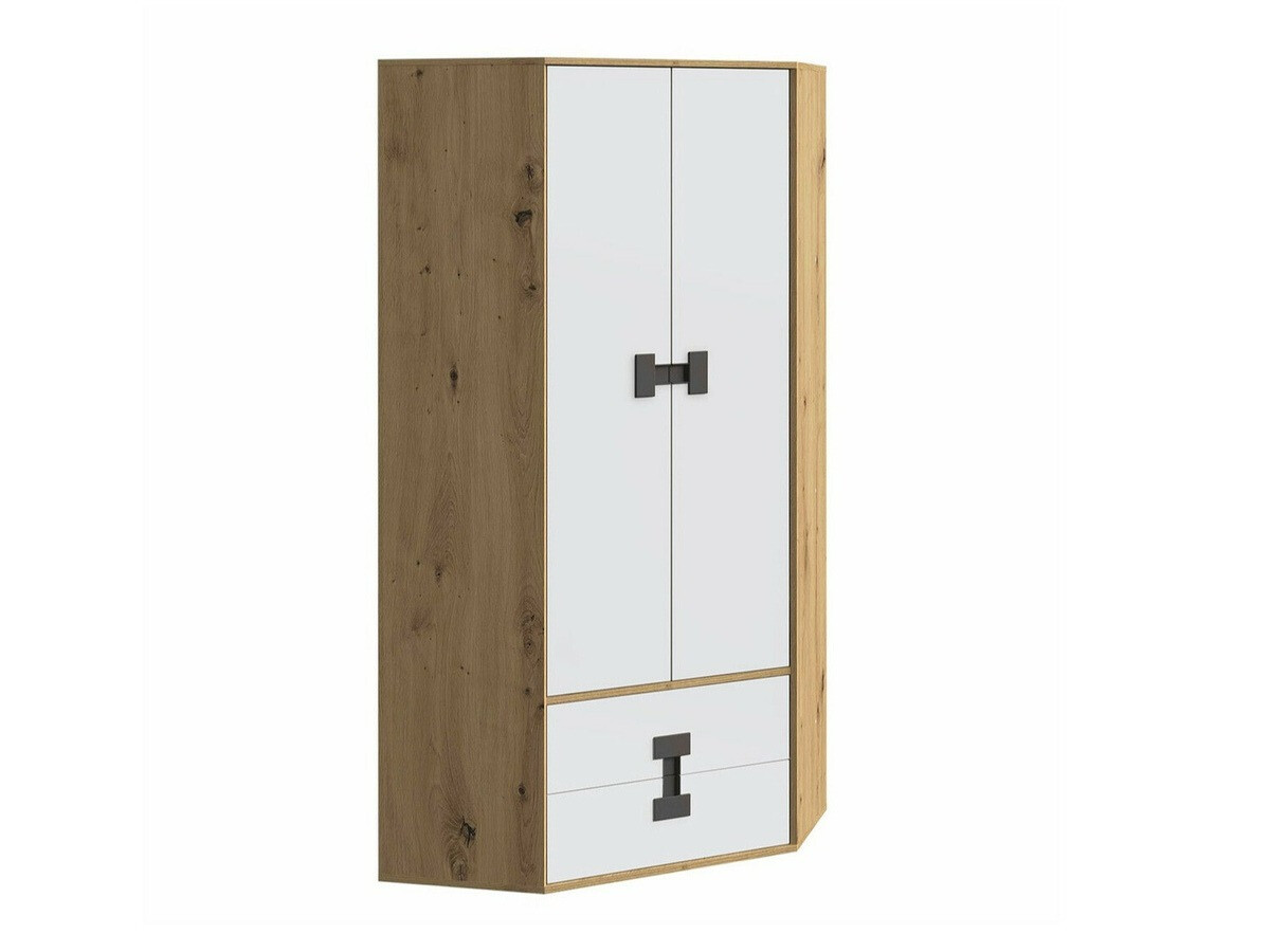 Corner wardrobe Florevi 114 (Matte white + Artisan oak)