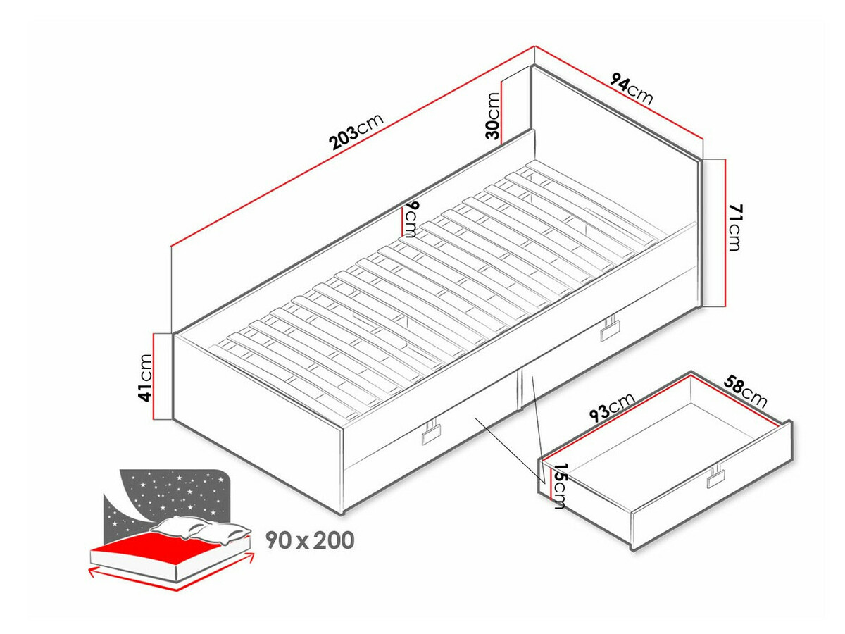 Bed Florevi 106 (Matte white + Artisan oak)
