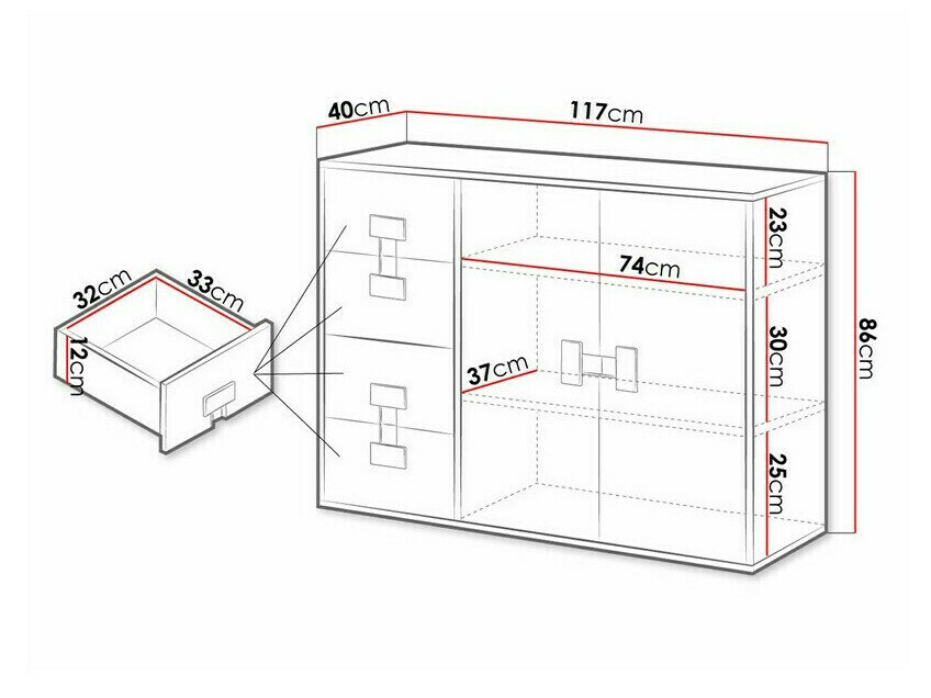 Chest of drawers Florevi 102 (Matte white + Artisan oak)