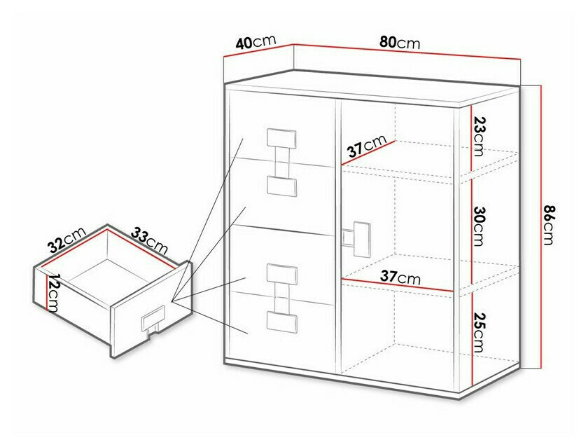 Chest of drawers Florevi 103 (Glossy white + Artisan oak)