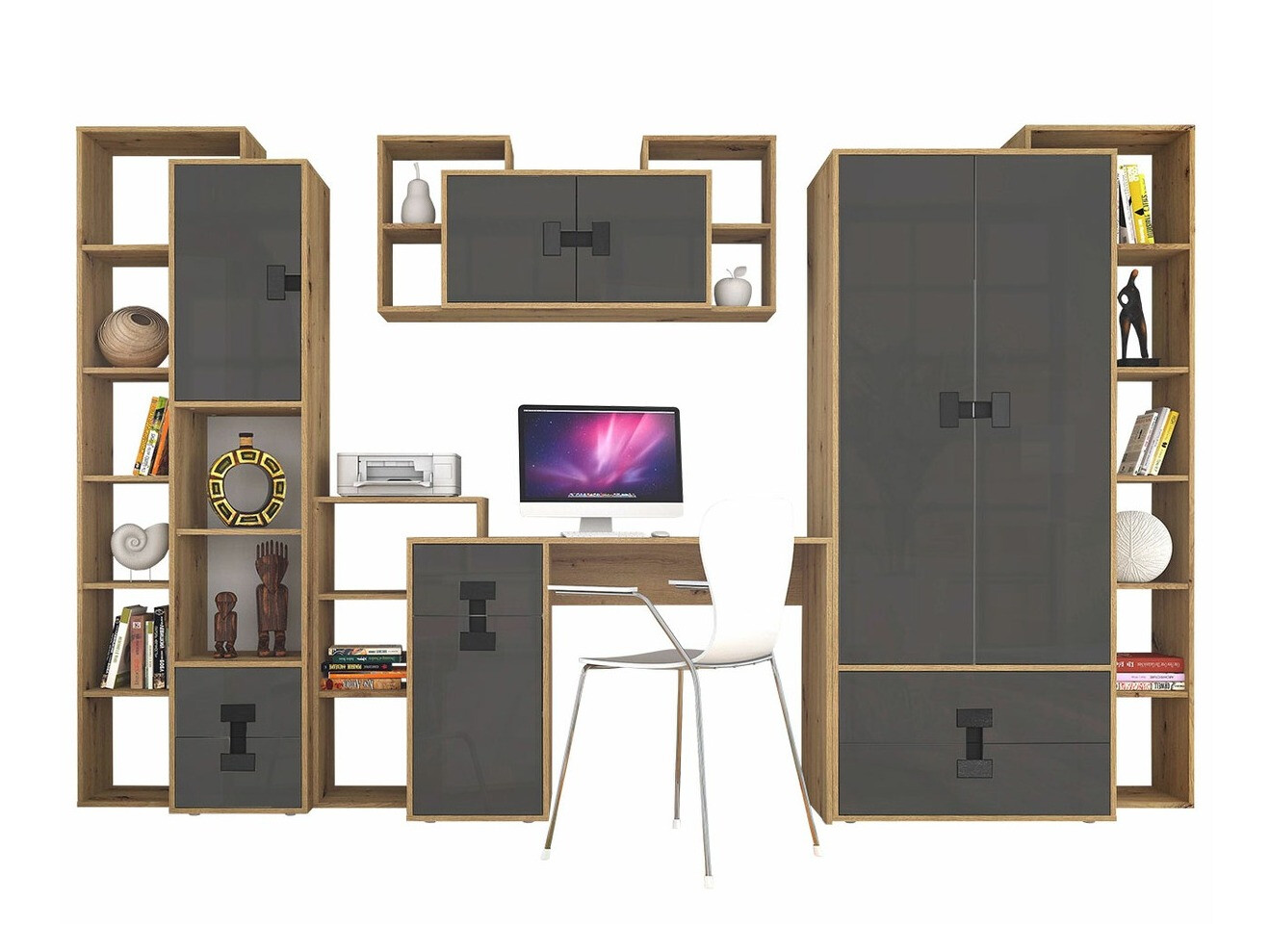 Home office set Florevi 104 (Gloss grey + Artisan oak)
