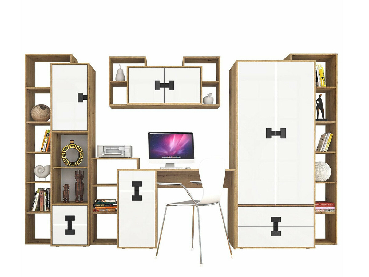 Home office set Florevi 104 (Matte white + Artisan oak)