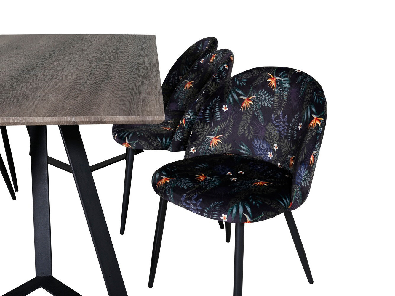Dining set Dallas 340 (Floral pattern + Black)