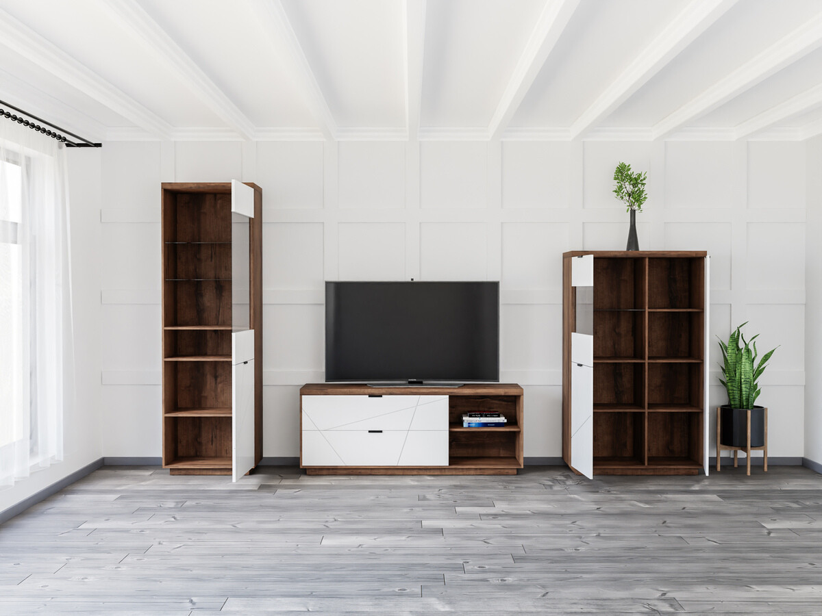 Living room set Fivale 112 (Dark Delano oak + Glossy white)
