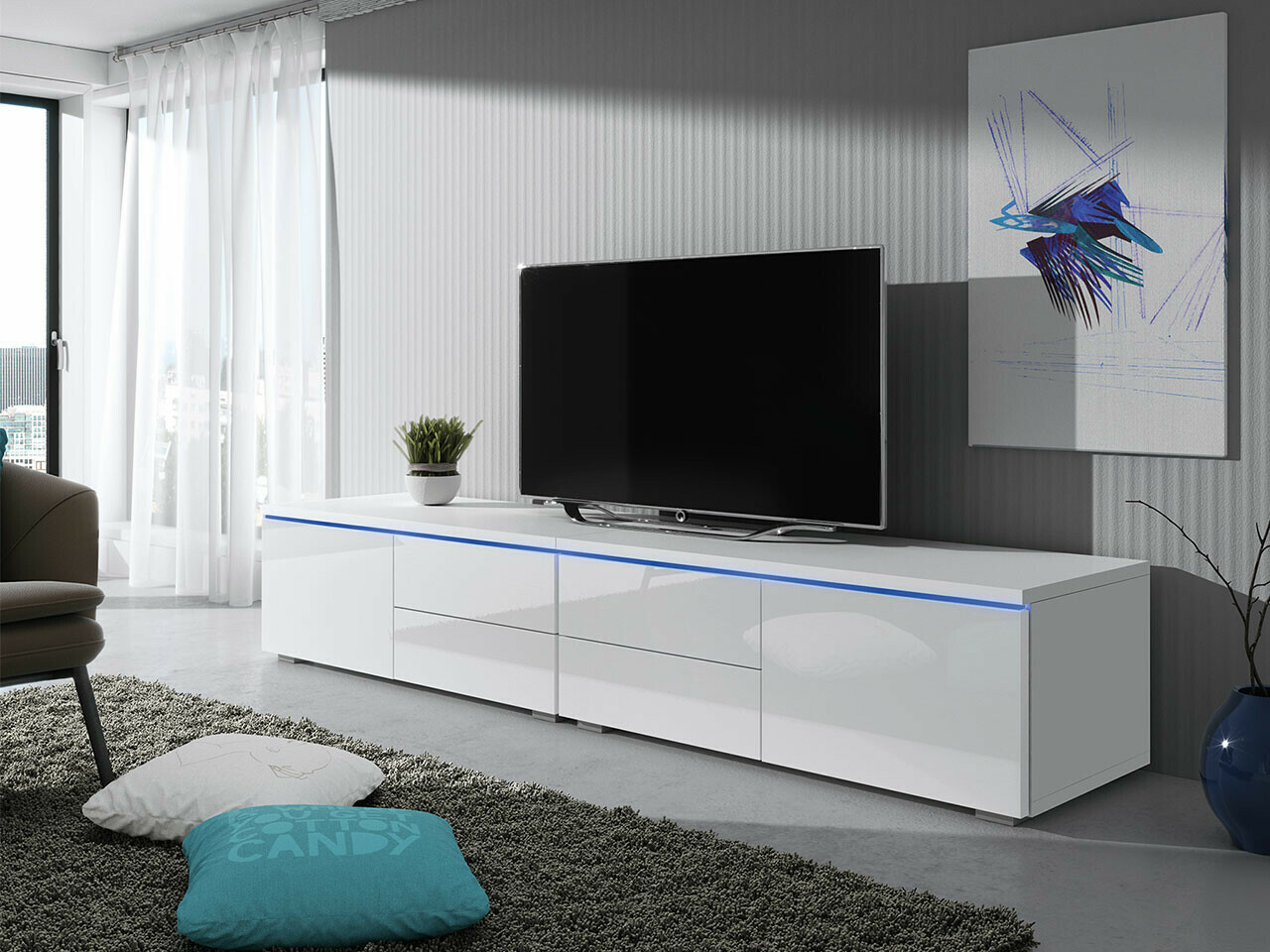 TV stand Hortus (White + Glossy white)