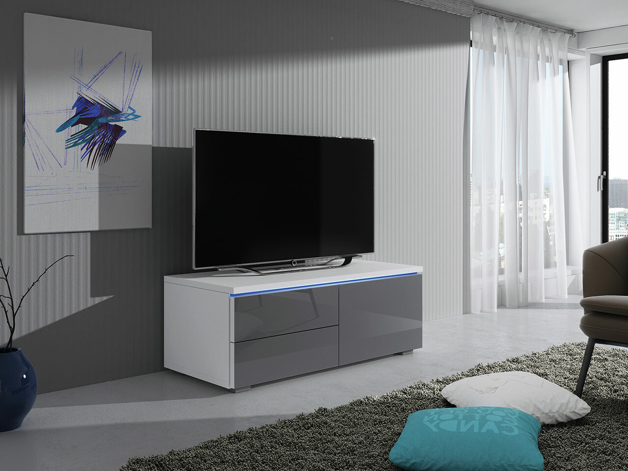 TV stand Uva VI (White + Gloss grey)