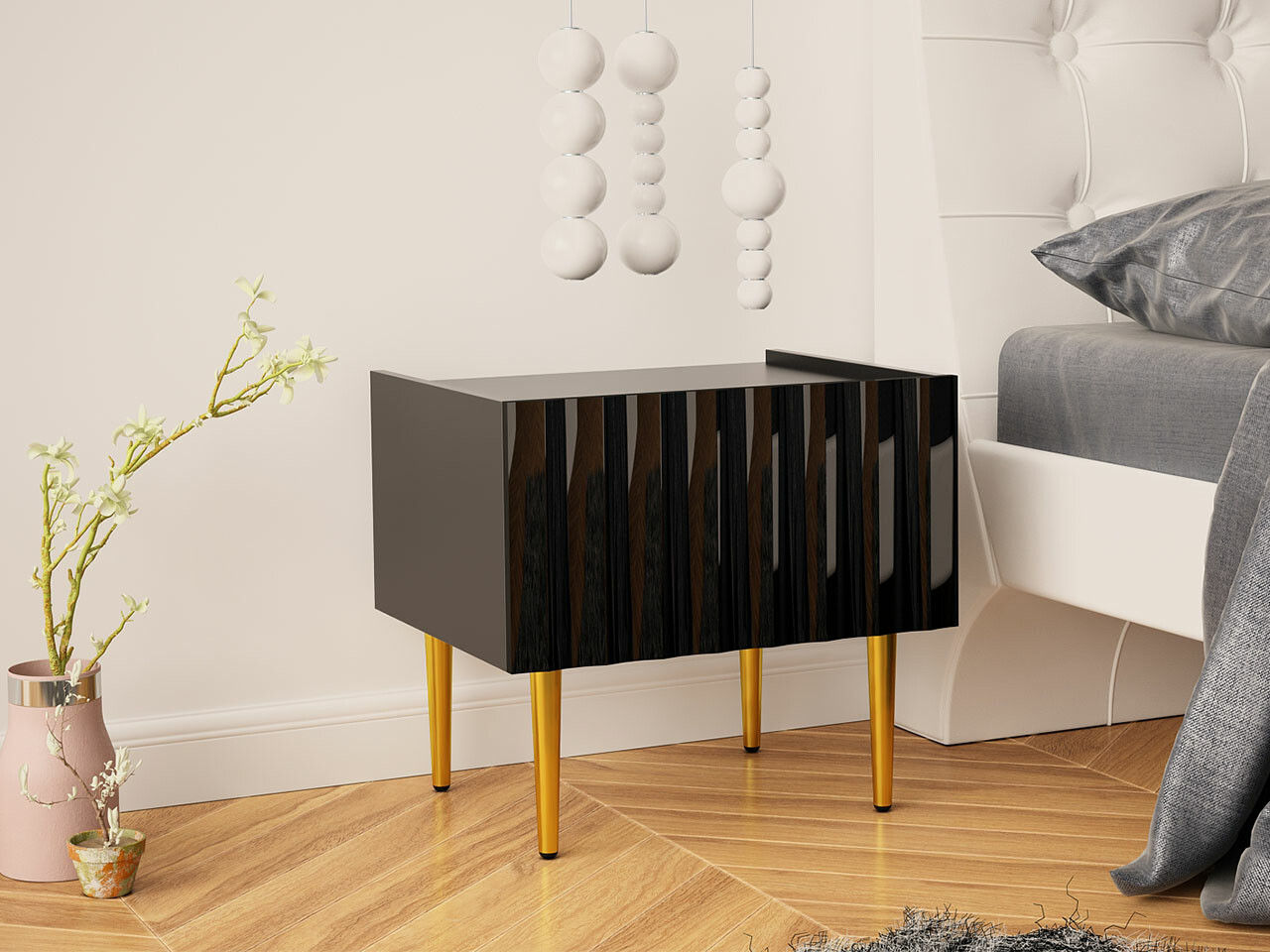 Bedside table Amplexal (Glossy black + Black)