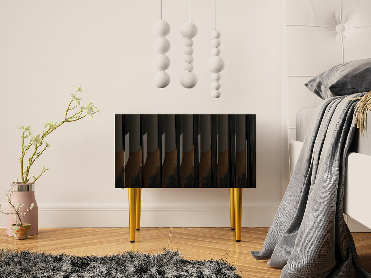 Bedside table Amplexal (Glossy black + Black)